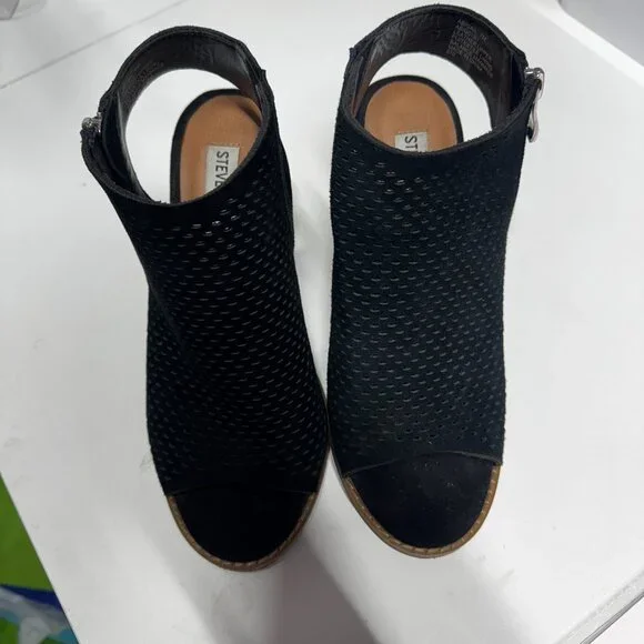 Steve Madden Abigail Open Toe Block Heel Sandal Size 7M Black and Brown - Picture 6 of 7